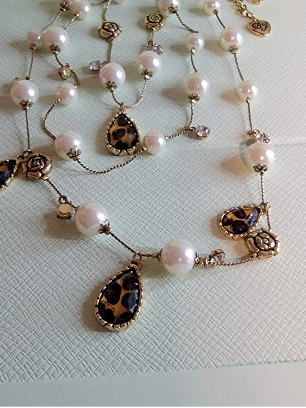Betsey Johnson Pearl Jewel Rose Charm Multi Strand Necklace